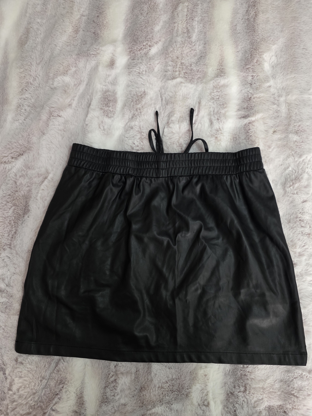 Black Faux Leather Drawstring Mini Skirt